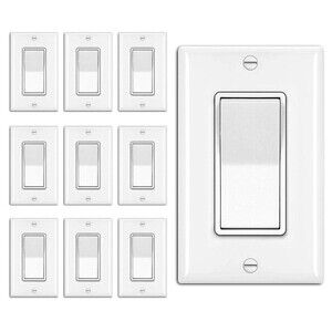 BESTTEN 10 Pack Single Pole Decorator Light Switch with Wallplate, 15A 120/277V,